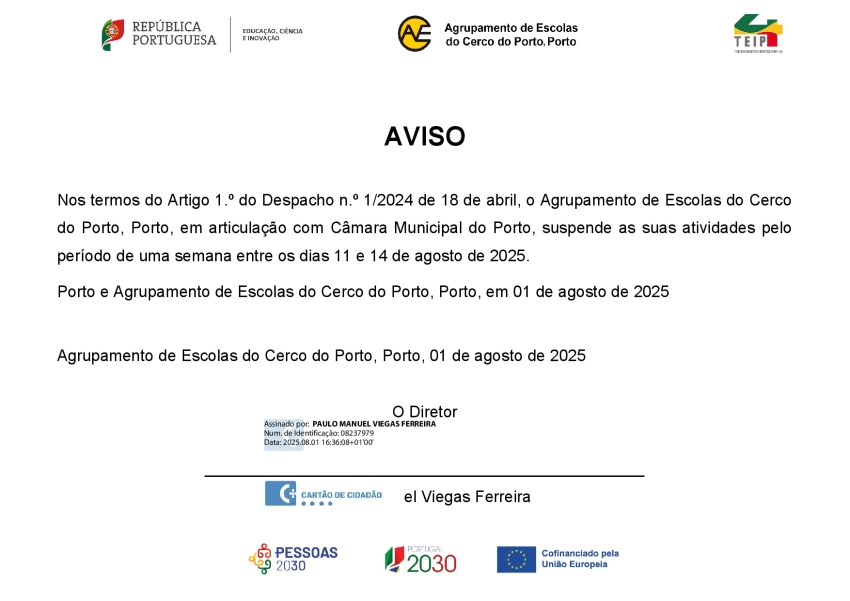AVISO - dias de suspensão de atividades